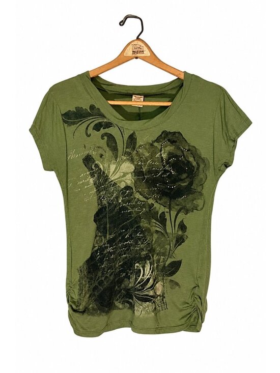Faded Glory Tops - Faded Glory Womens Green Graphic Blouse Size M Polyester